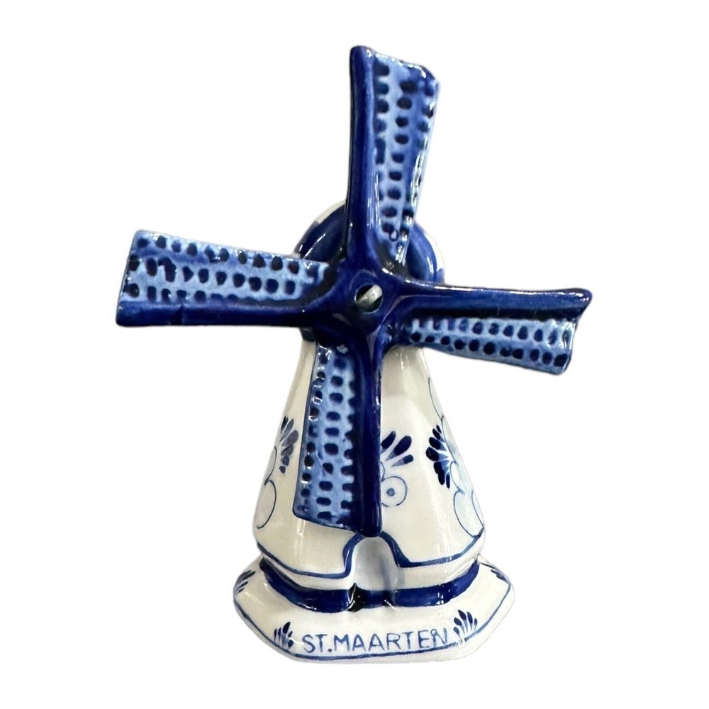 Vintage Ceramic Decorative Windmill St.Marten Hand Painted. Blue And White